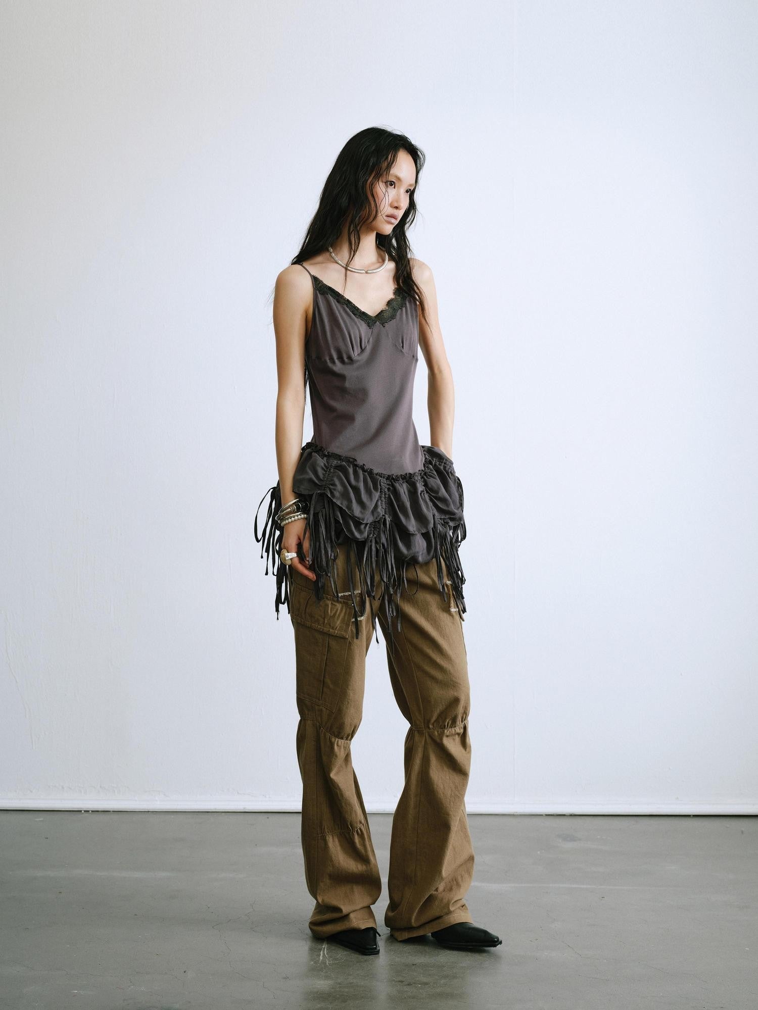 ENDO PER SE Ballet Tassel Lace V-neck A Line Women's Cotton Blend Camisoles