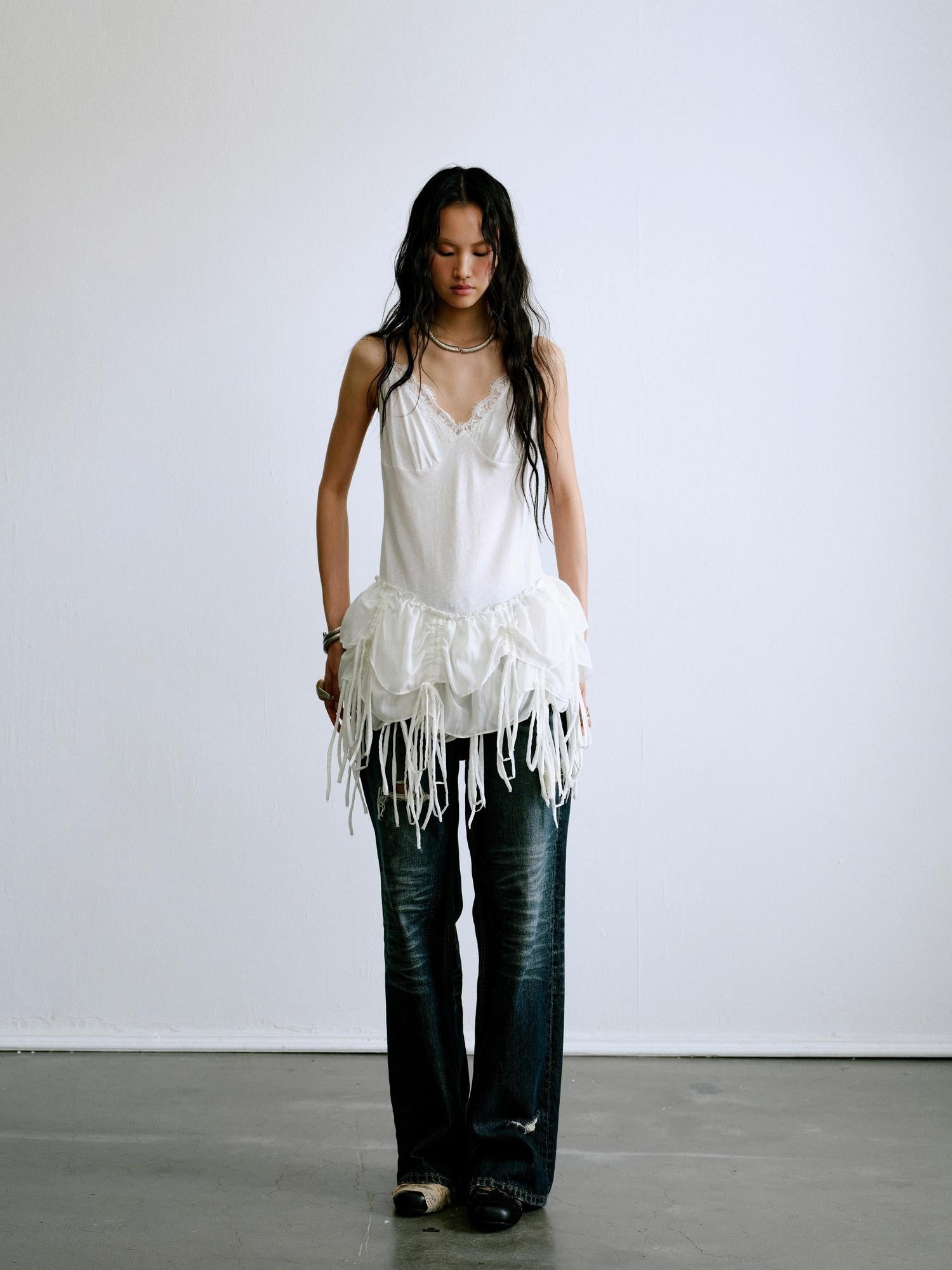 ENDO PER SE Ballet Tassel Lace V-neck A Line Women's Cotton Blend Camisoles