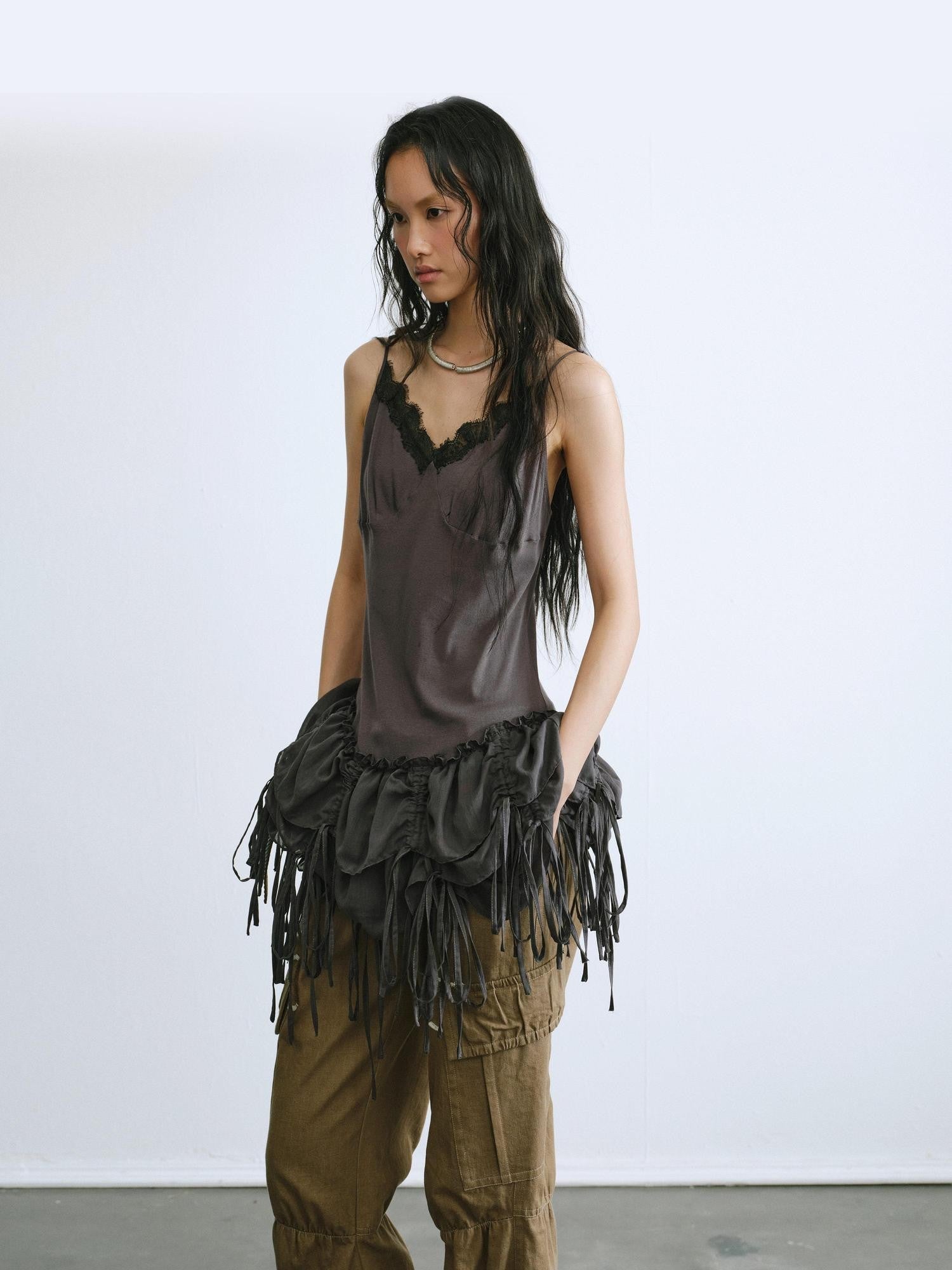 ENDO PER SE Ballet Tassel Lace V-neck A Line Women's Cotton Blend Camisoles