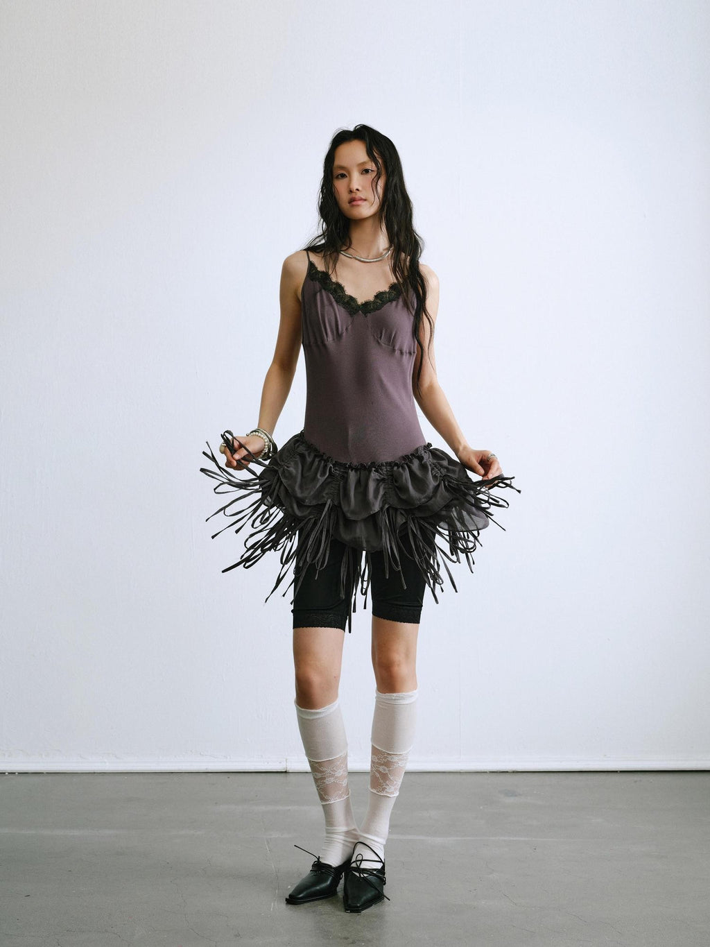ENDO PER SE Ballet Tassel Lace V-neck A Line Women's Cotton Blend Camisoles