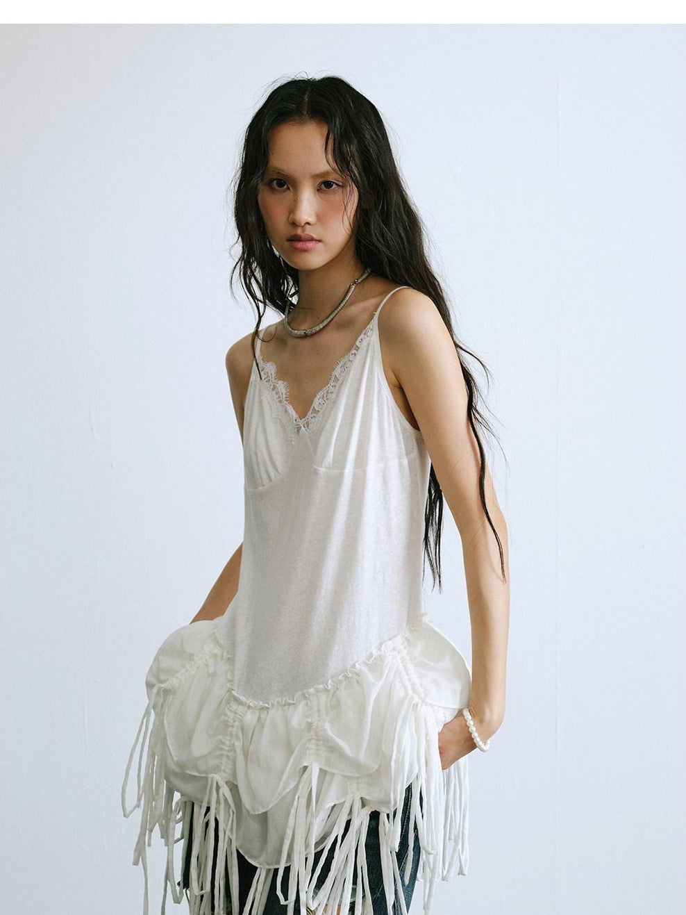 ENDO PER SE Ballet Tassel Lace V-neck A Line Women's Cotton Blend Camisoles