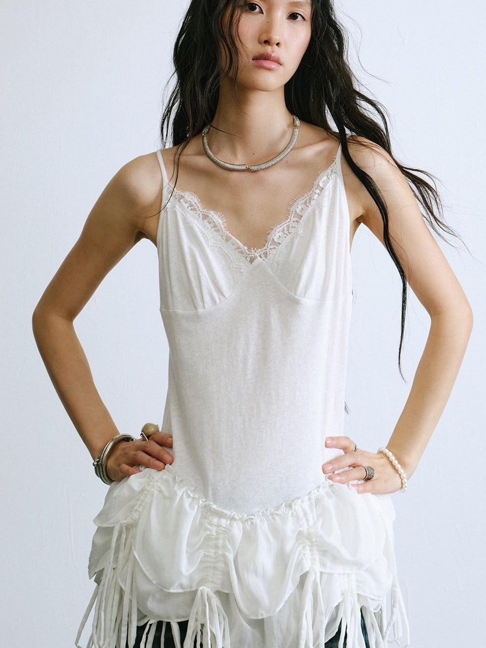 ENDO PER SE Ballet Tassel Lace V-neck A Line Women's Cotton Blend Camisoles