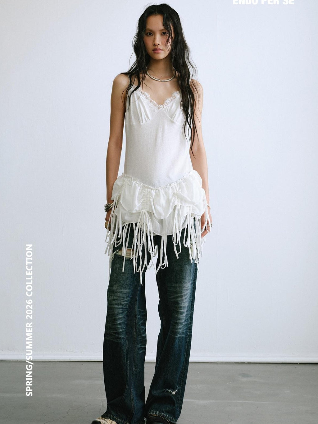 ENDO PER SE Ballet Tassel Lace V-neck A Line Women's Cotton Blend Camisoles