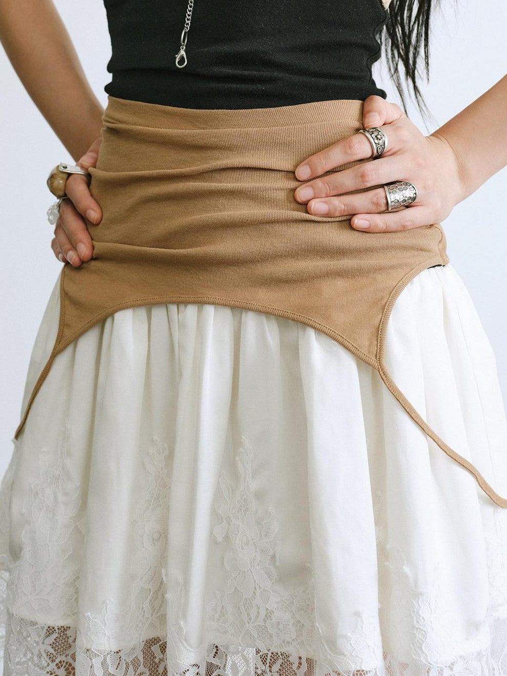 ENDO PER SE Balletcore Spliced Colorblock High Waist A Line Women's Casual Midi Dresses