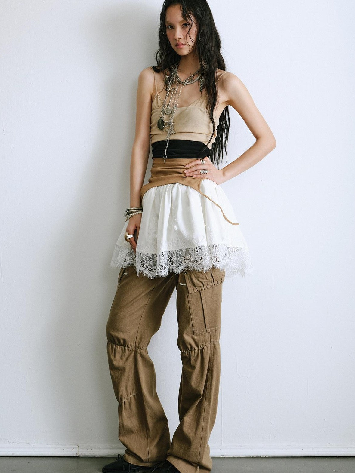 ENDO PER SE Balletcore Spliced Colorblock High Waist A Line Women's Casual Midi Dresses
