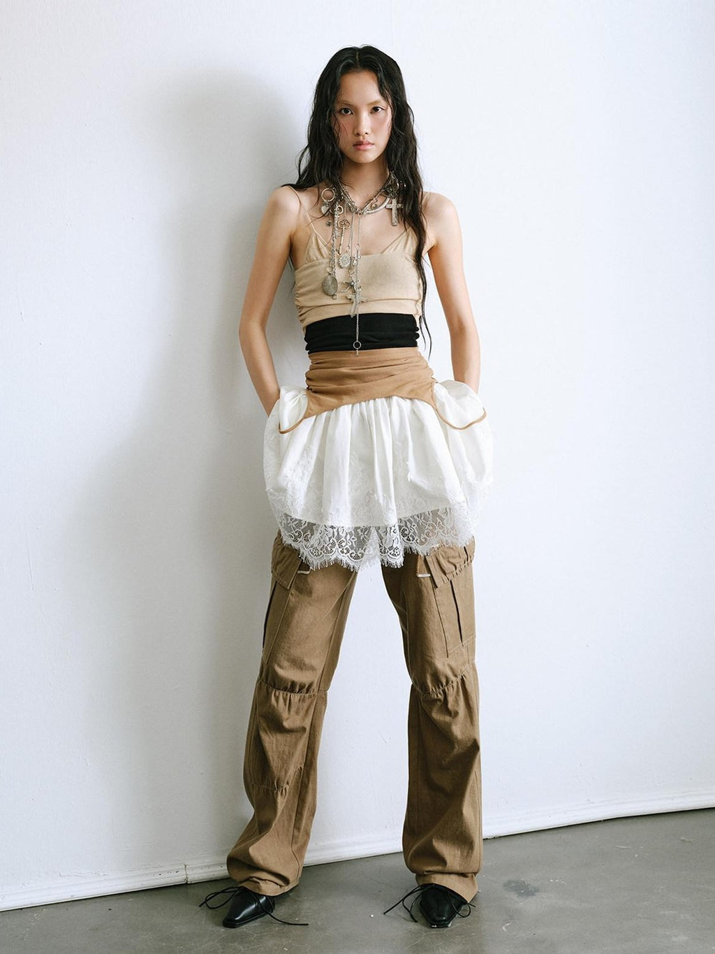 ENDO PER SE Balletcore Spliced Colorblock High Waist A Line Women's Casual Midi Dresses