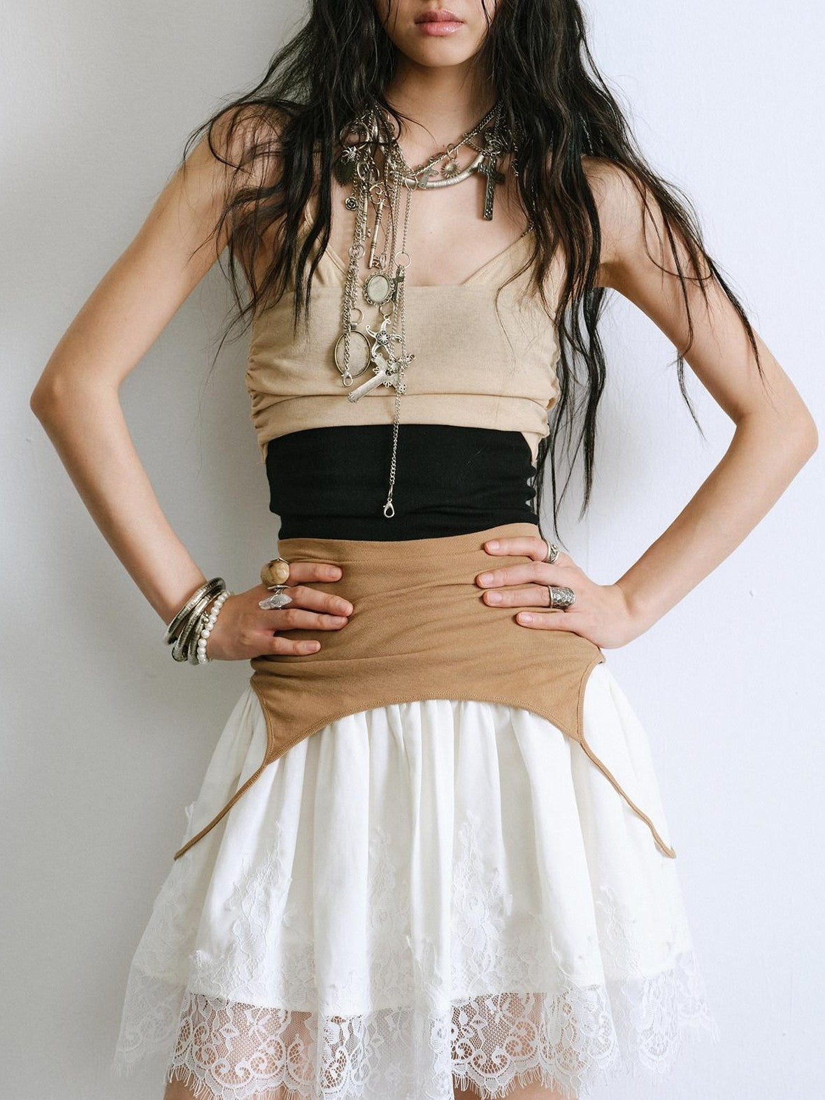 ENDO PER SE Balletcore Spliced Colorblock High Waist A Line Women's Casual Midi Dresses