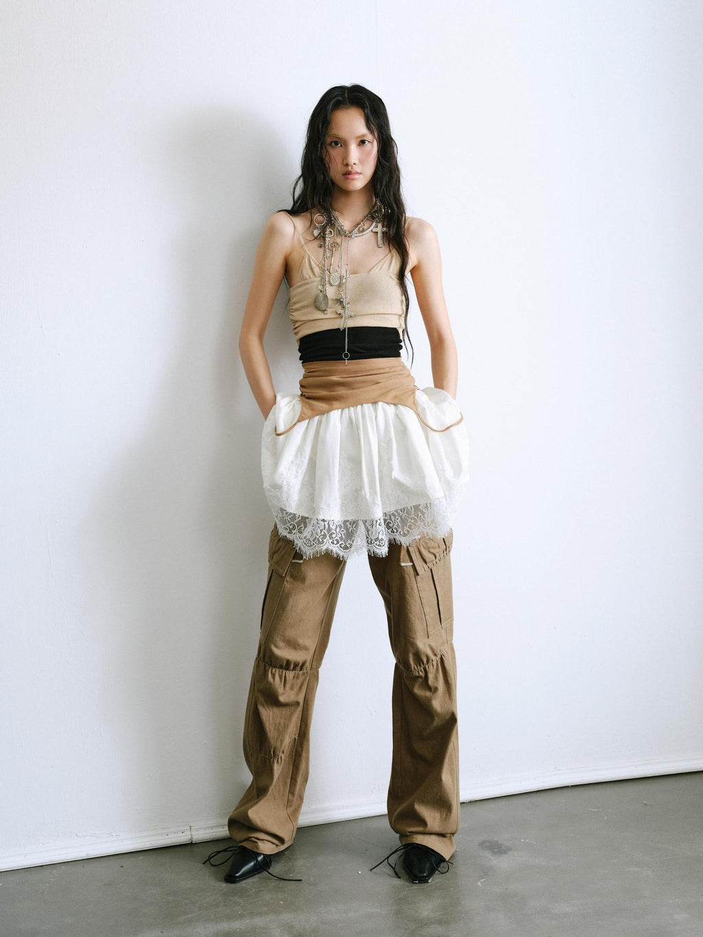 ENDO PER SE Balletcore Spliced Colorblock High Waist A Line Women's Casual Midi Dresses