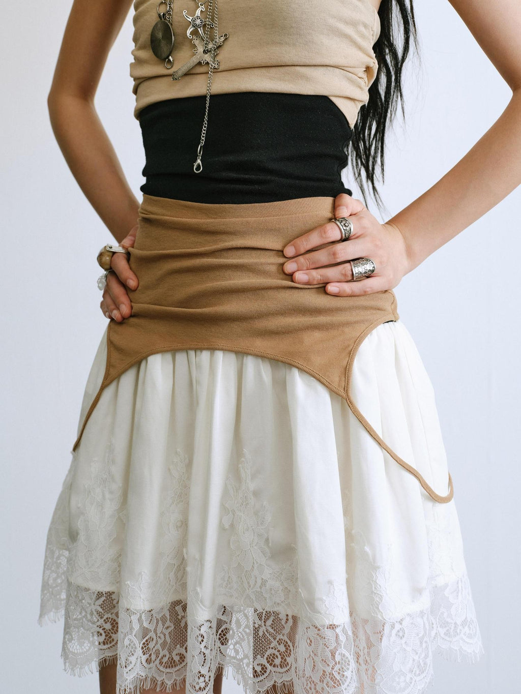 ENDO PER SE Balletcore Spliced Colorblock High Waist A Line Women's Casual Midi Dresses