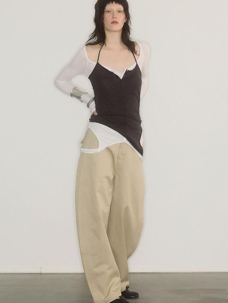 ENDO PER SE Banana Print Cargo Wide Leg Zipper High Waist Women's Cotton Chinos