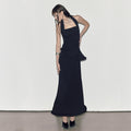 ENDO_PER_SE_Black_Asymmetrical_Herringbone_Knit_Women's_Cotton_Stretch_Halter_Maxi_Dresses_722832626788_MISSTT