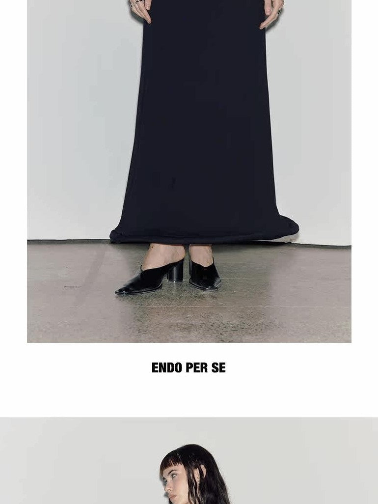 ENDO PER SE Black Asymmetrical Herringbone Knit Women's Cotton Stretch Halter Maxi Dresses