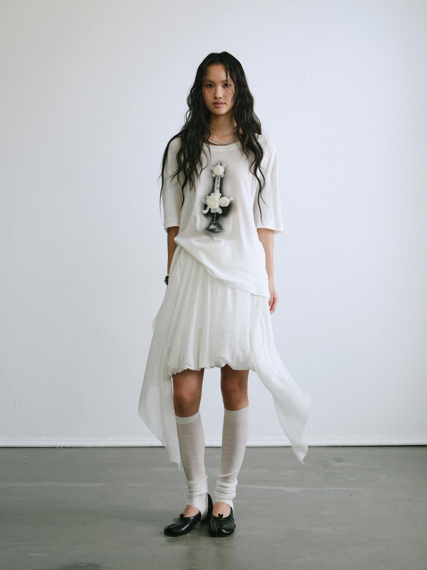 ENDO PER SE Candelabra Rose Printed Distressed Women's Cotton Short Sleeve T-shirts