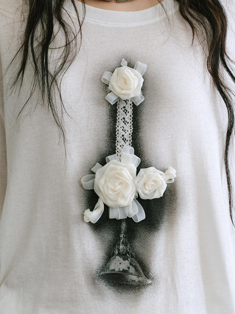 ENDO PER SE Candelabra Rose Printed Distressed Women's Cotton Short Sleeve T-shirts
