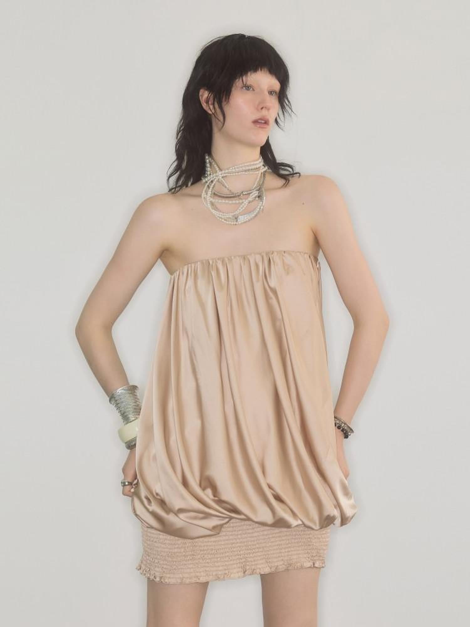 ENDO PER SE Champagne Pleated Irregular Ruching Women's Polyester Tube Mini Dresses