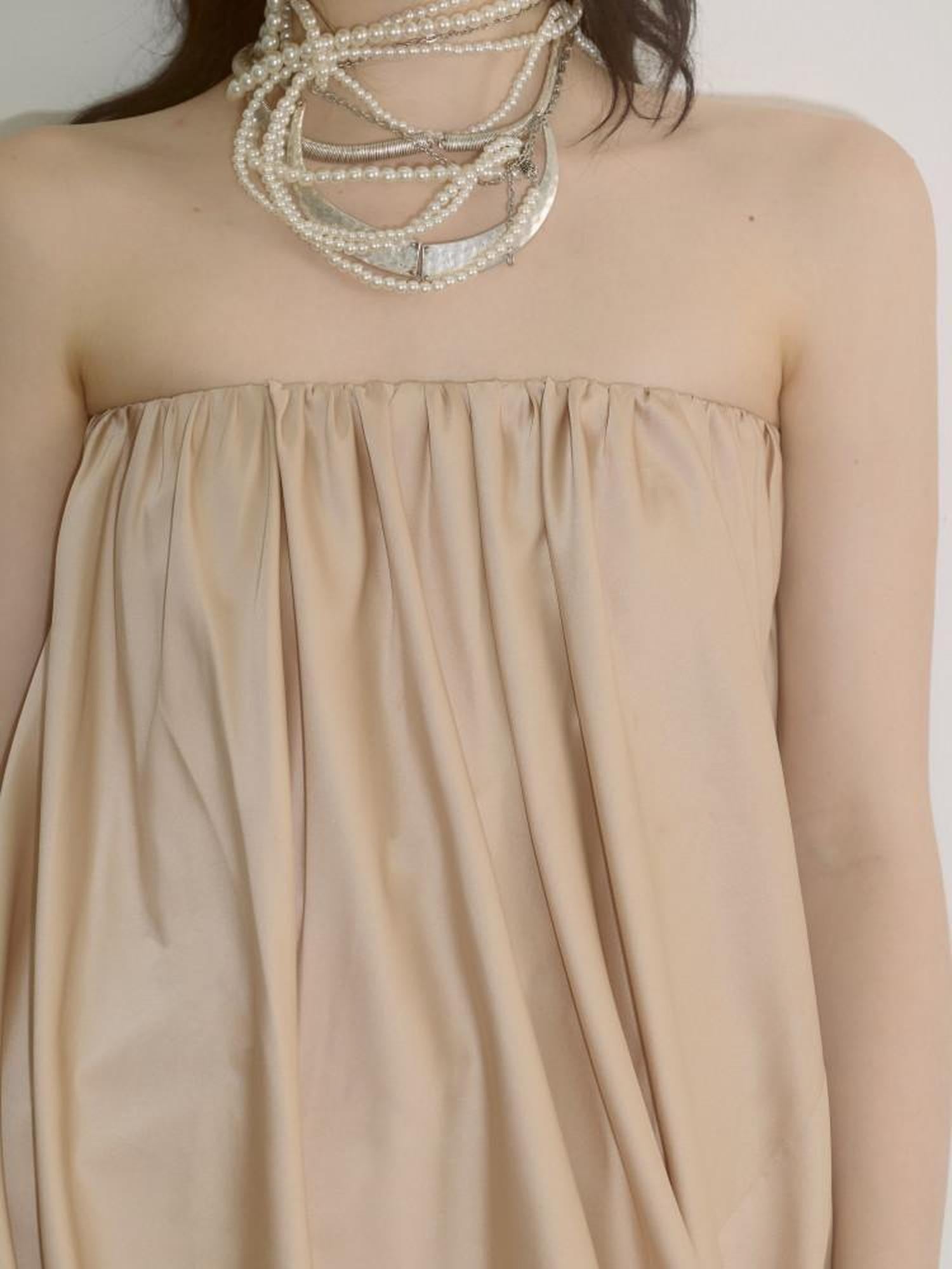 ENDO PER SE Champagne Pleated Irregular Ruching Women's Polyester Tube Mini Dresses