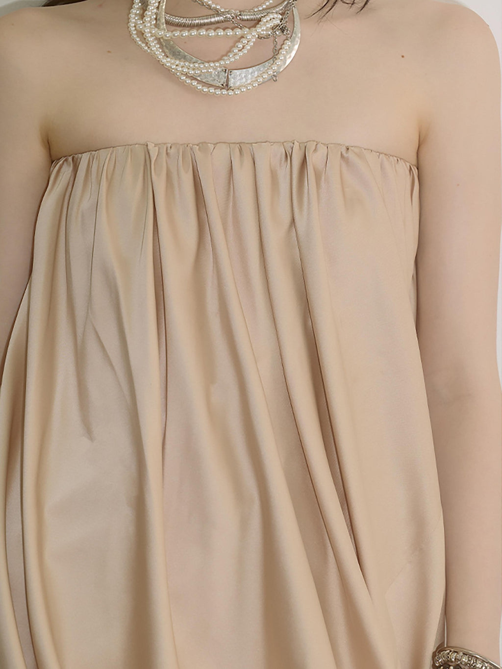 ENDO PER SE Champagne Pleated Irregular Ruching Women's Polyester Tube Mini Dresses