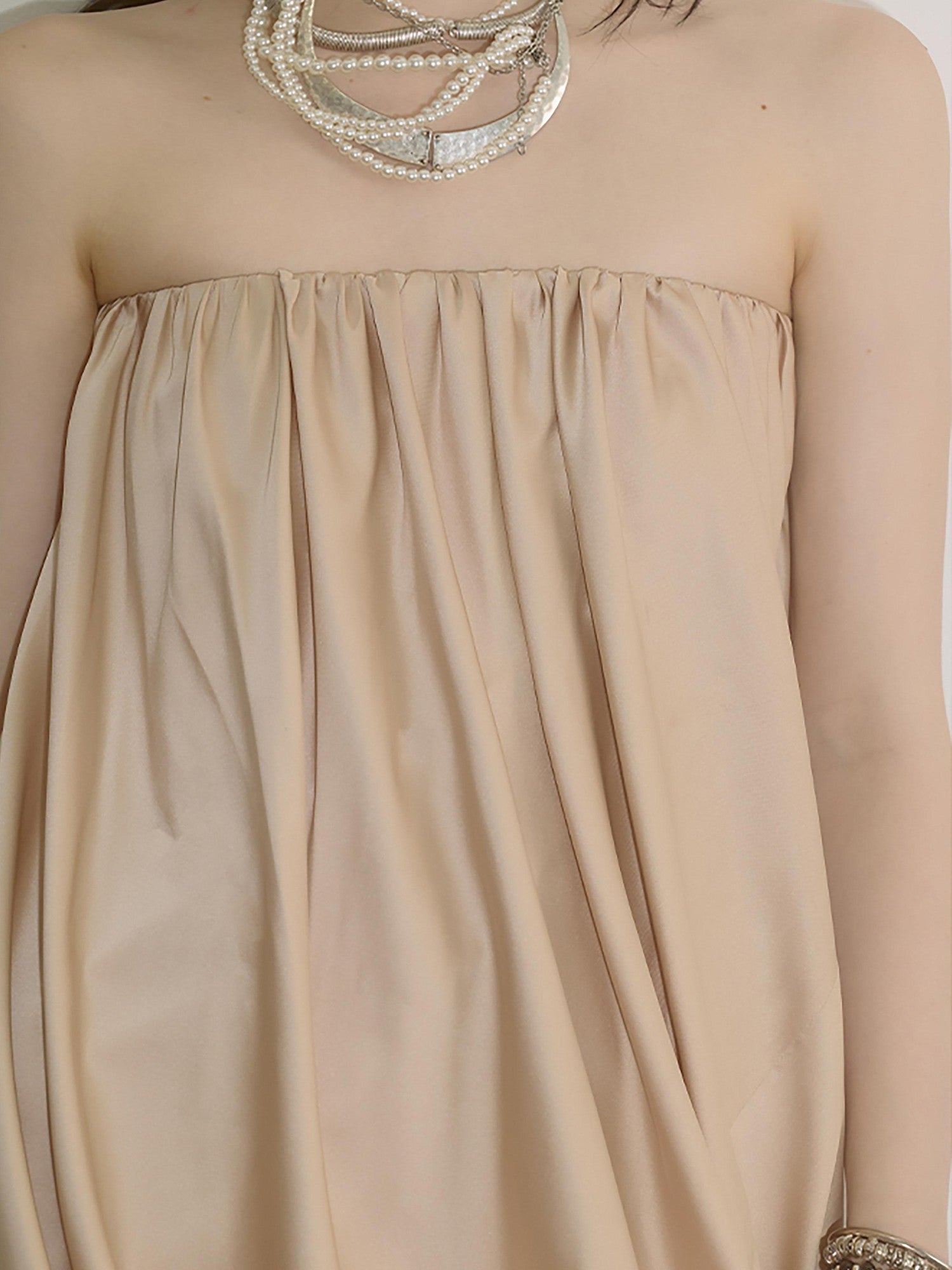 ENDO PER SE Champagne Pleated Irregular Ruching Women's Polyester Tube Mini Dresses