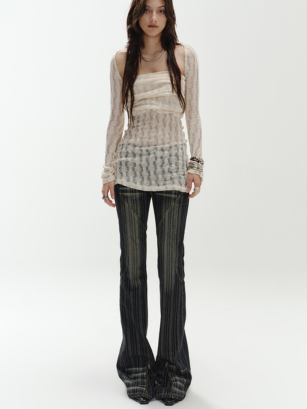 ENDO PER SE Cream Hollow Knitted Two Piece Women's Pure Cotton Tube Tops