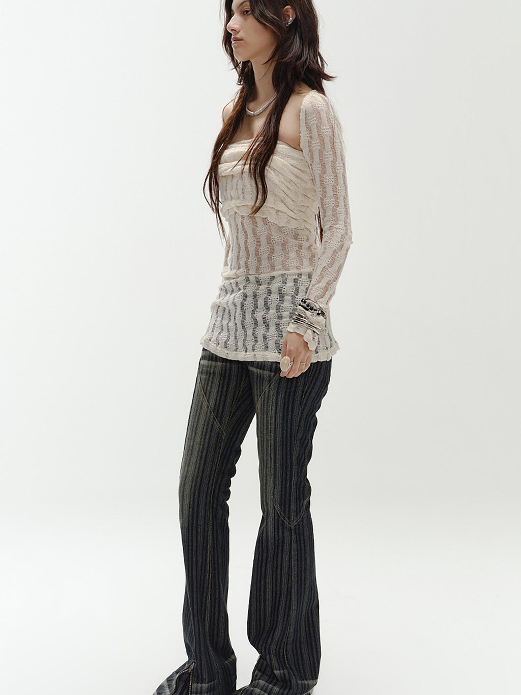 ENDO PER SE Cream Hollow Knitted Two Piece Women's Pure Cotton Tube Tops