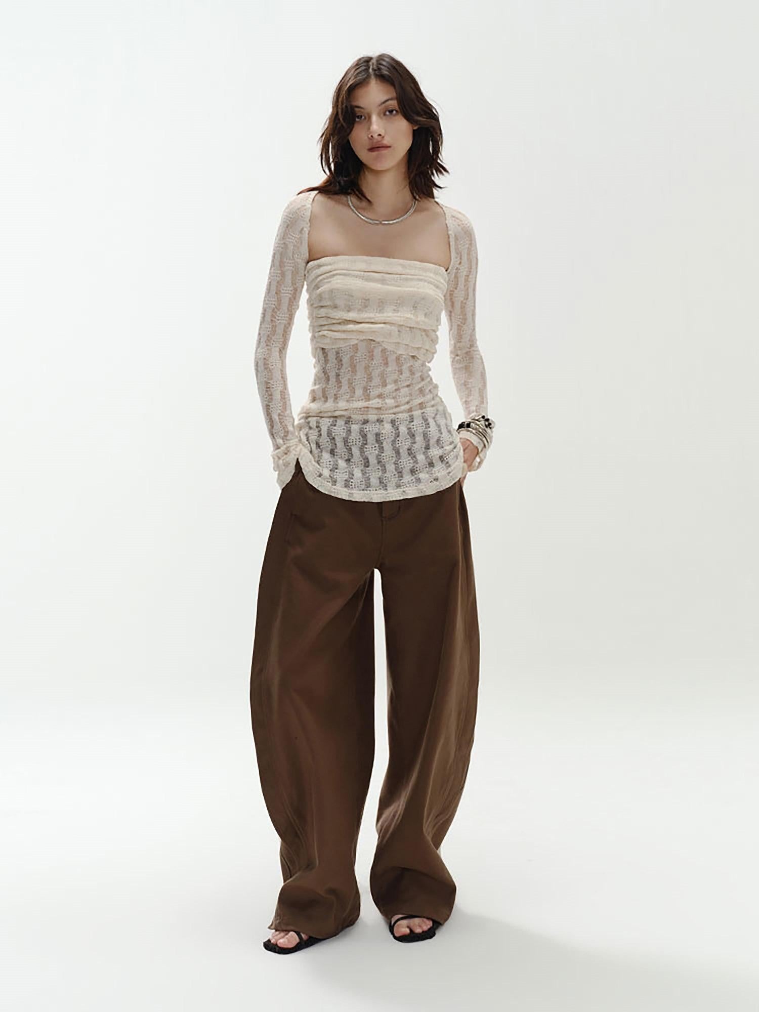 ENDO PER SE Cream Hollow Knitted Two Piece Women's Pure Cotton Tube Tops
