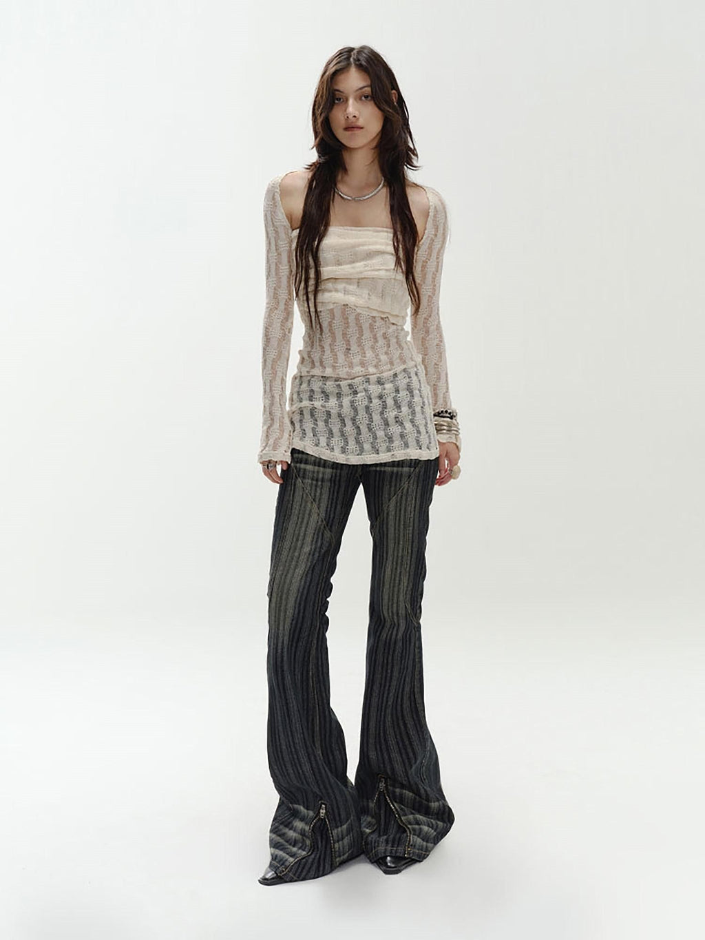 ENDO PER SE Cream Hollow Knitted Two Piece Women's Pure Cotton Tube Tops