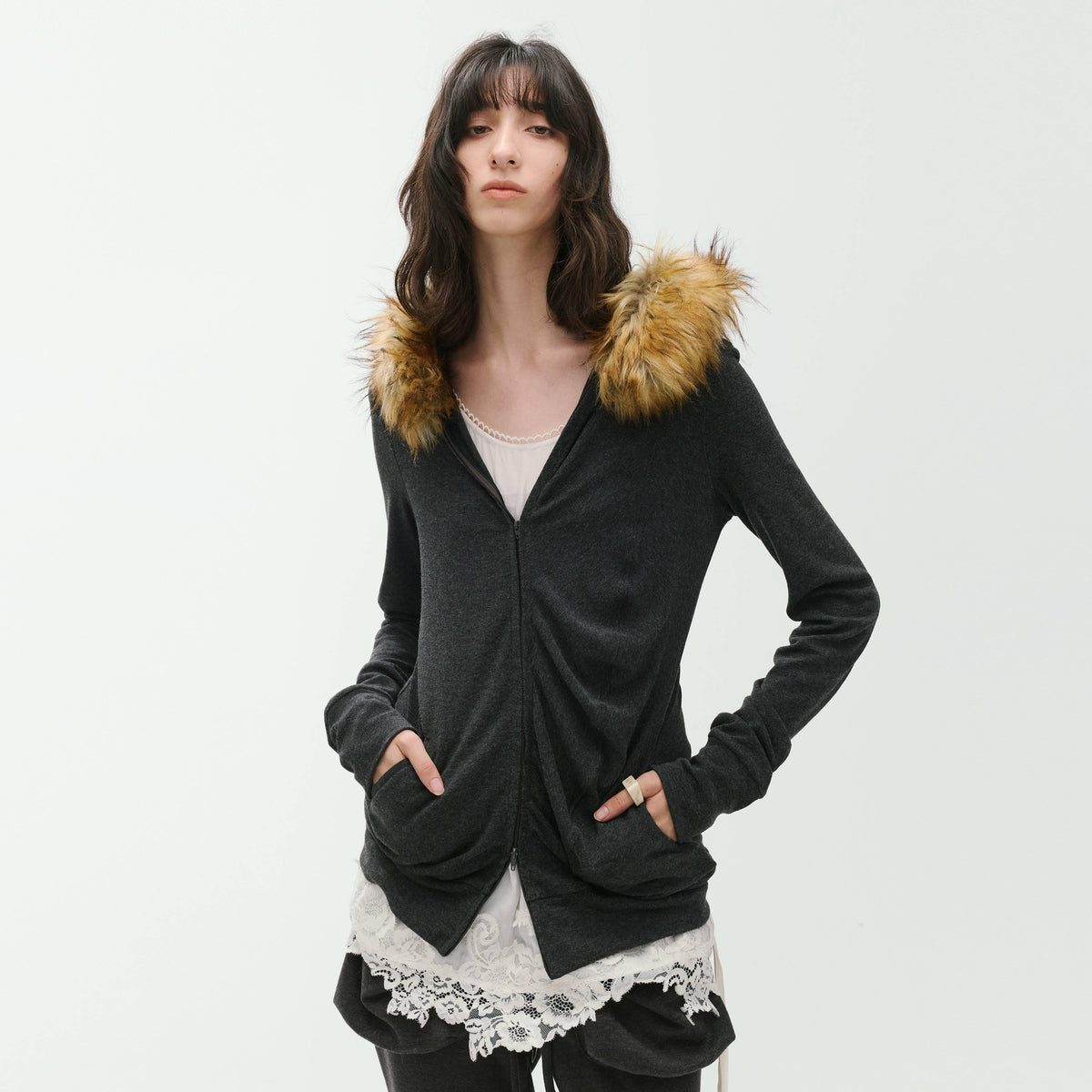 ENDO_PER_SE_Curved_Double_Zip_Detachable_Fur_Collar_Women's_Wool_Hoodies_1082312782128_MISSTT