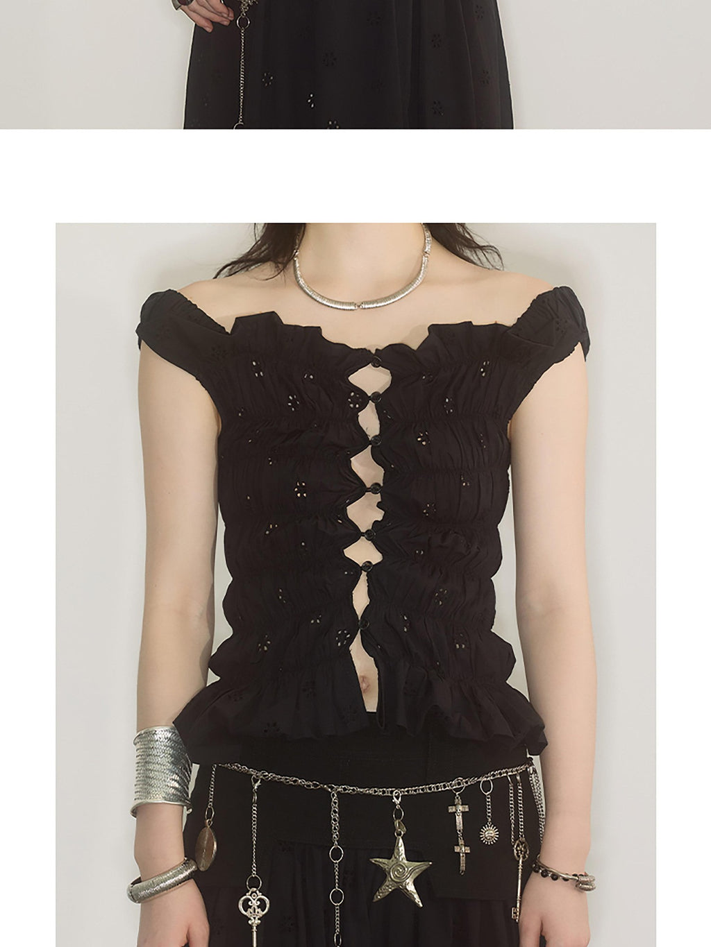 ENDO PER SE Cutout Embroidered Off Shoulder Women's Cotton Short Sleeve T-shirts
