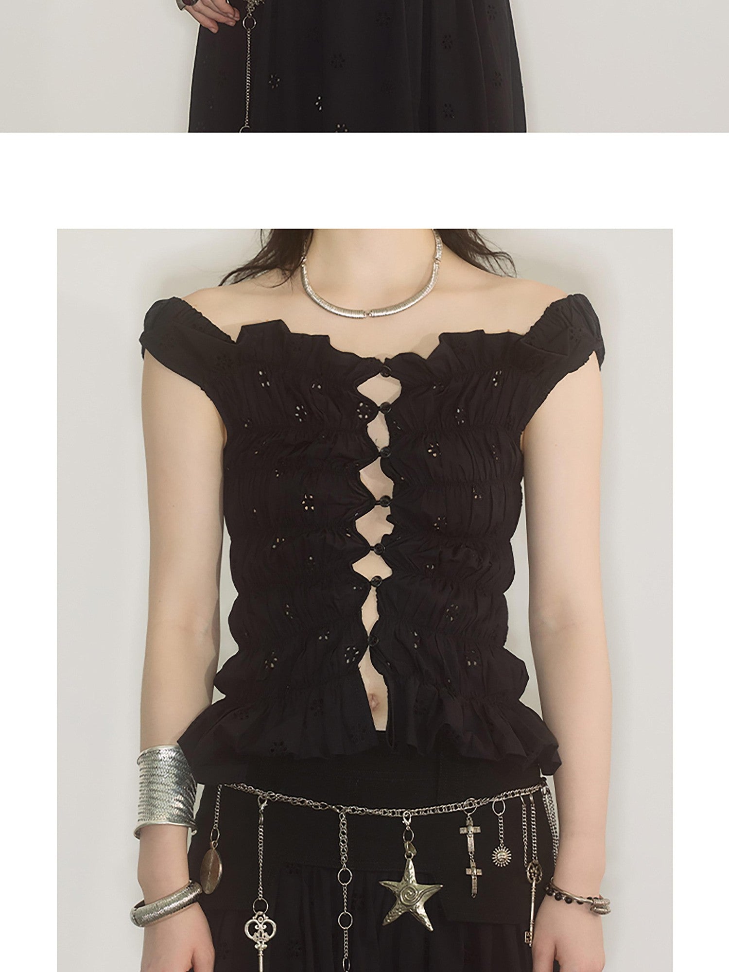 ENDO PER SE Cutout Embroidered Off Shoulder Women's Cotton Short Sleeve T-shirts