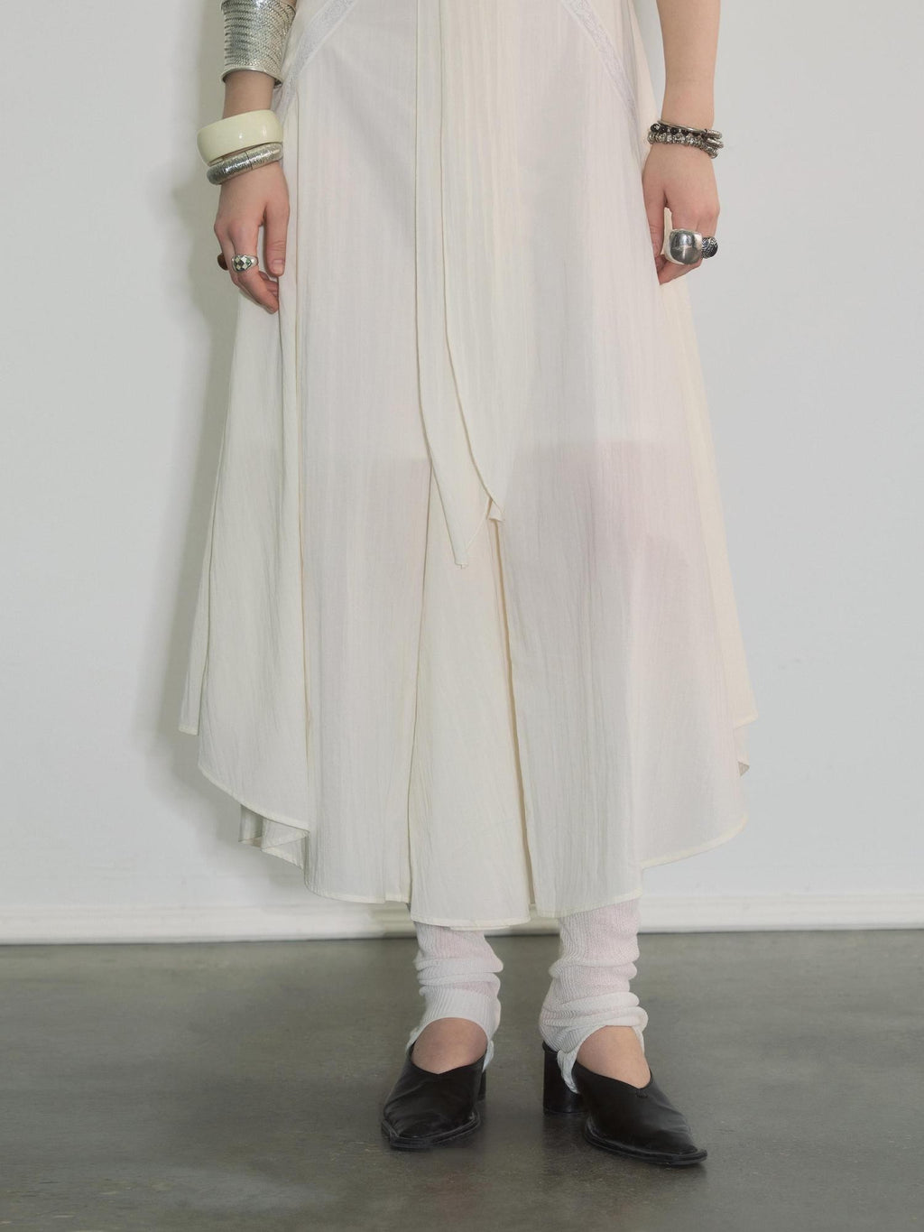 ENDO PER SE Cutout Lace Panelled V-neck Asymmetric Women's Cotton Slip Maxi Dresses