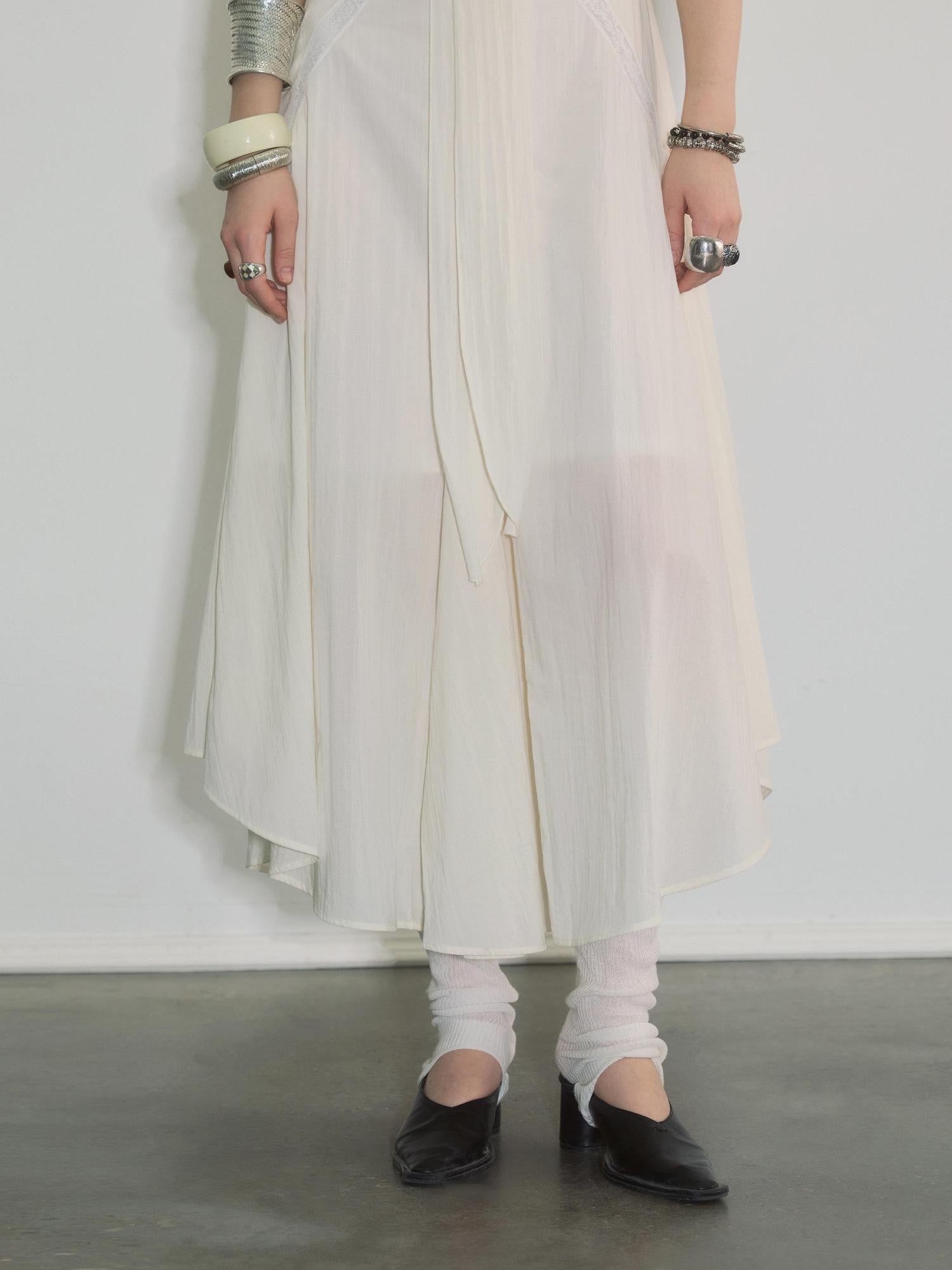 ENDO PER SE Cutout Lace Panelled V-neck Asymmetric Women's Cotton Slip Maxi Dresses
