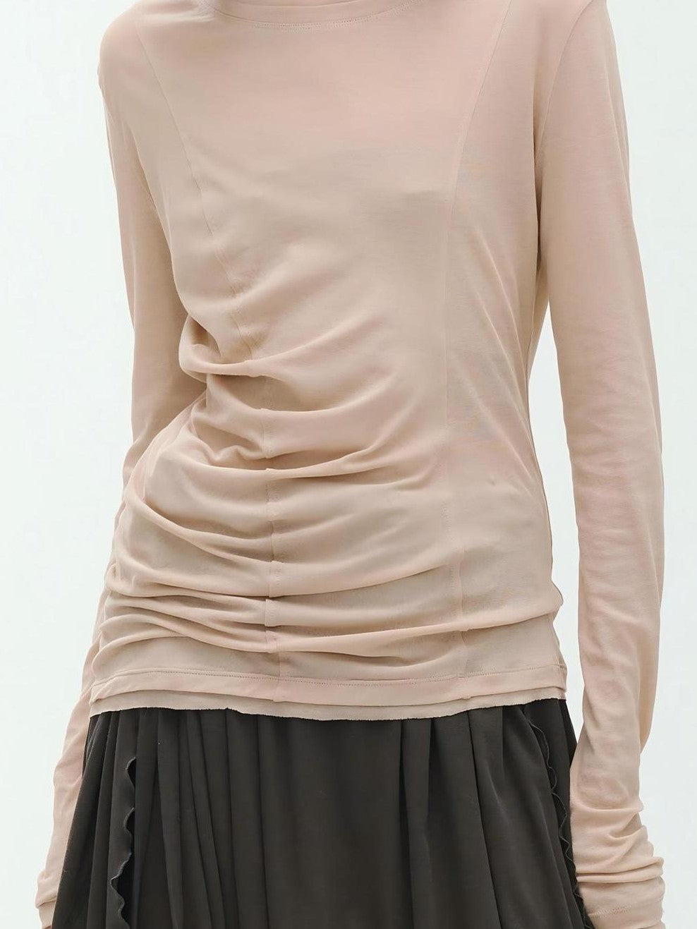 ENDO PER SE Deconstructed Asymmetric Curved Ruched Women's Cotton Long Sleeve T-shirts
