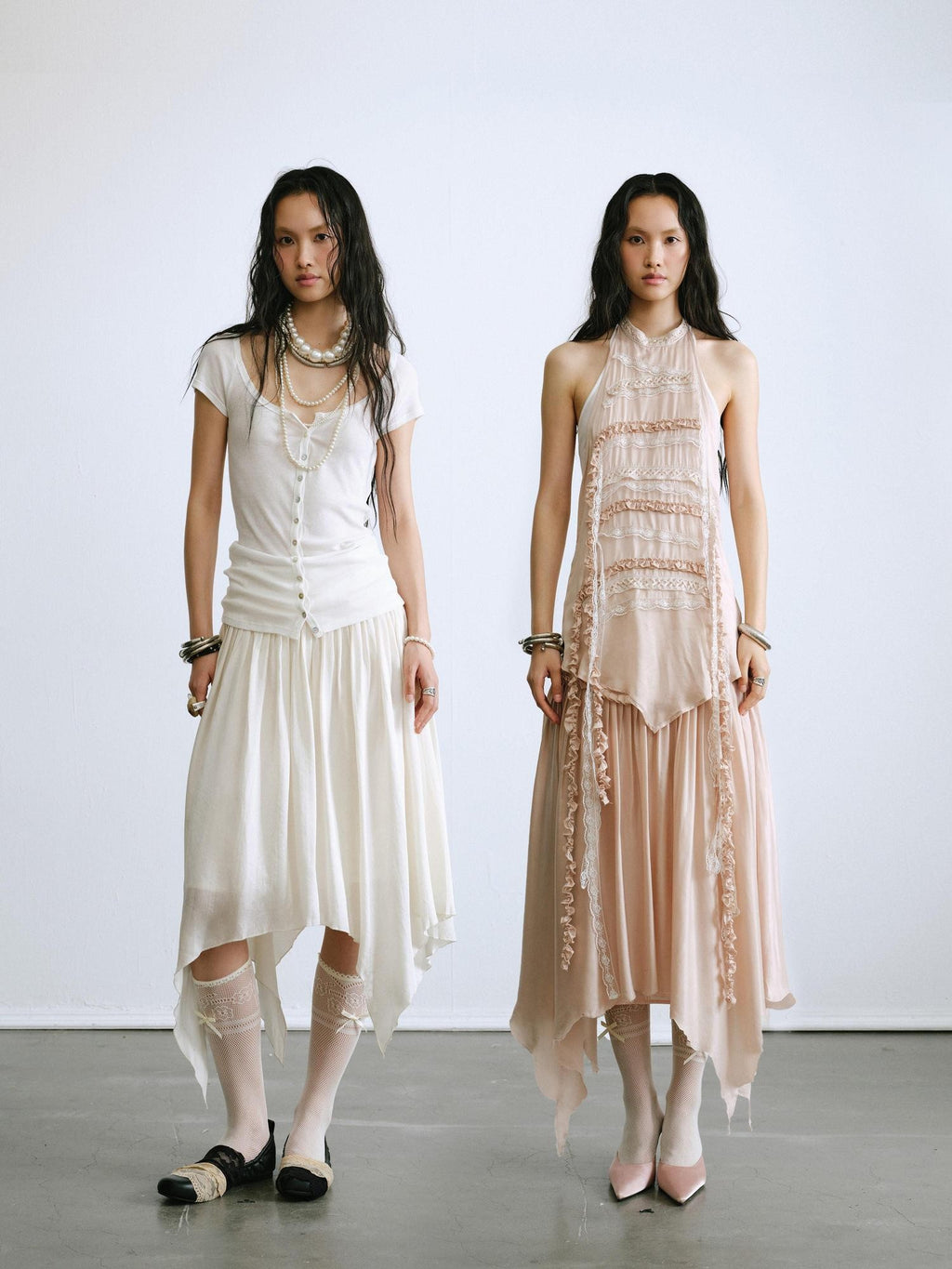 ENDO PER SE Drapey Asymmetric Gathered Women's Recycled Viscose Blend Midi Skirts
