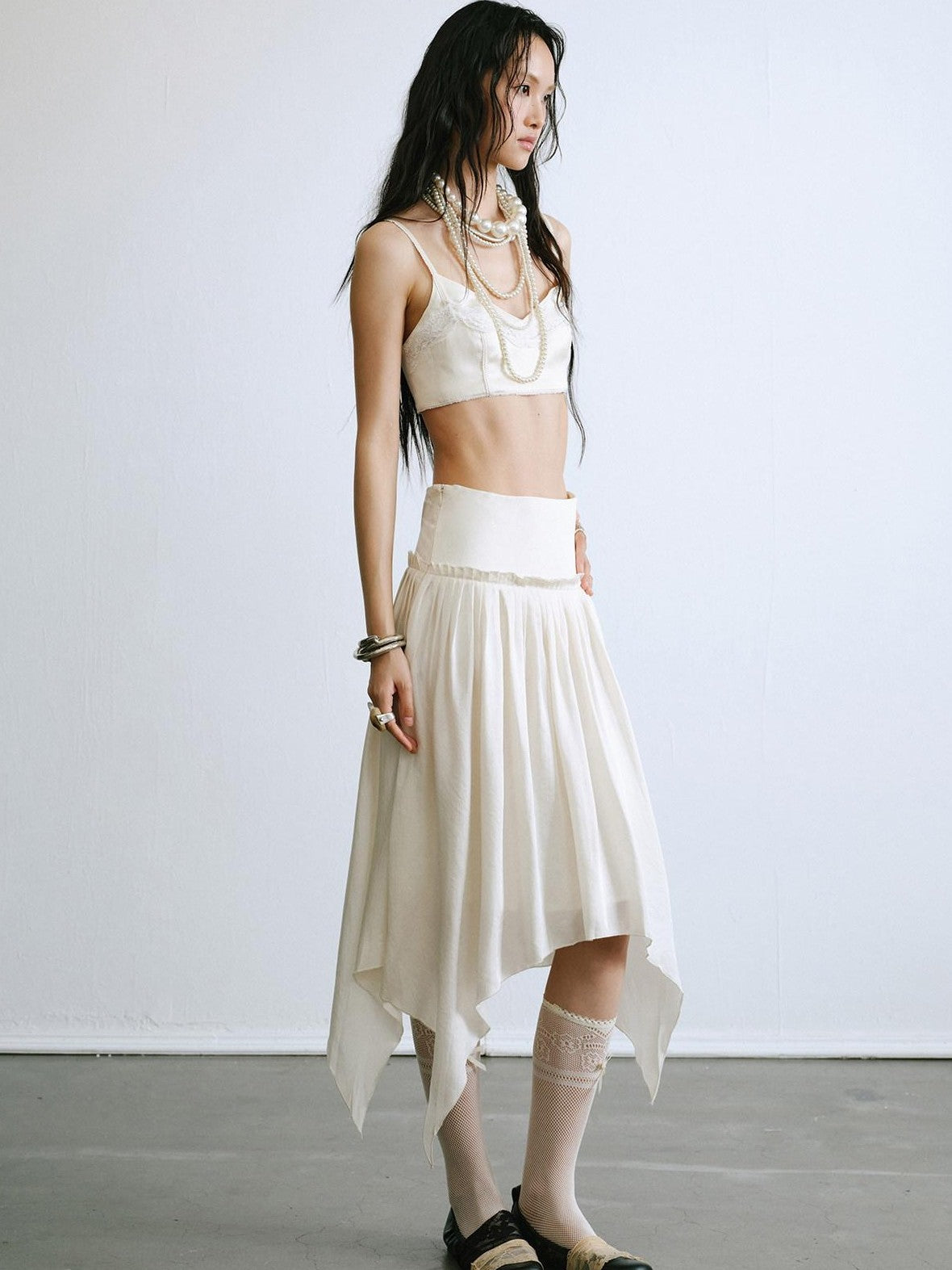 ENDO PER SE Drapey Asymmetric Gathered Women's Recycled Viscose Blend Midi Skirts