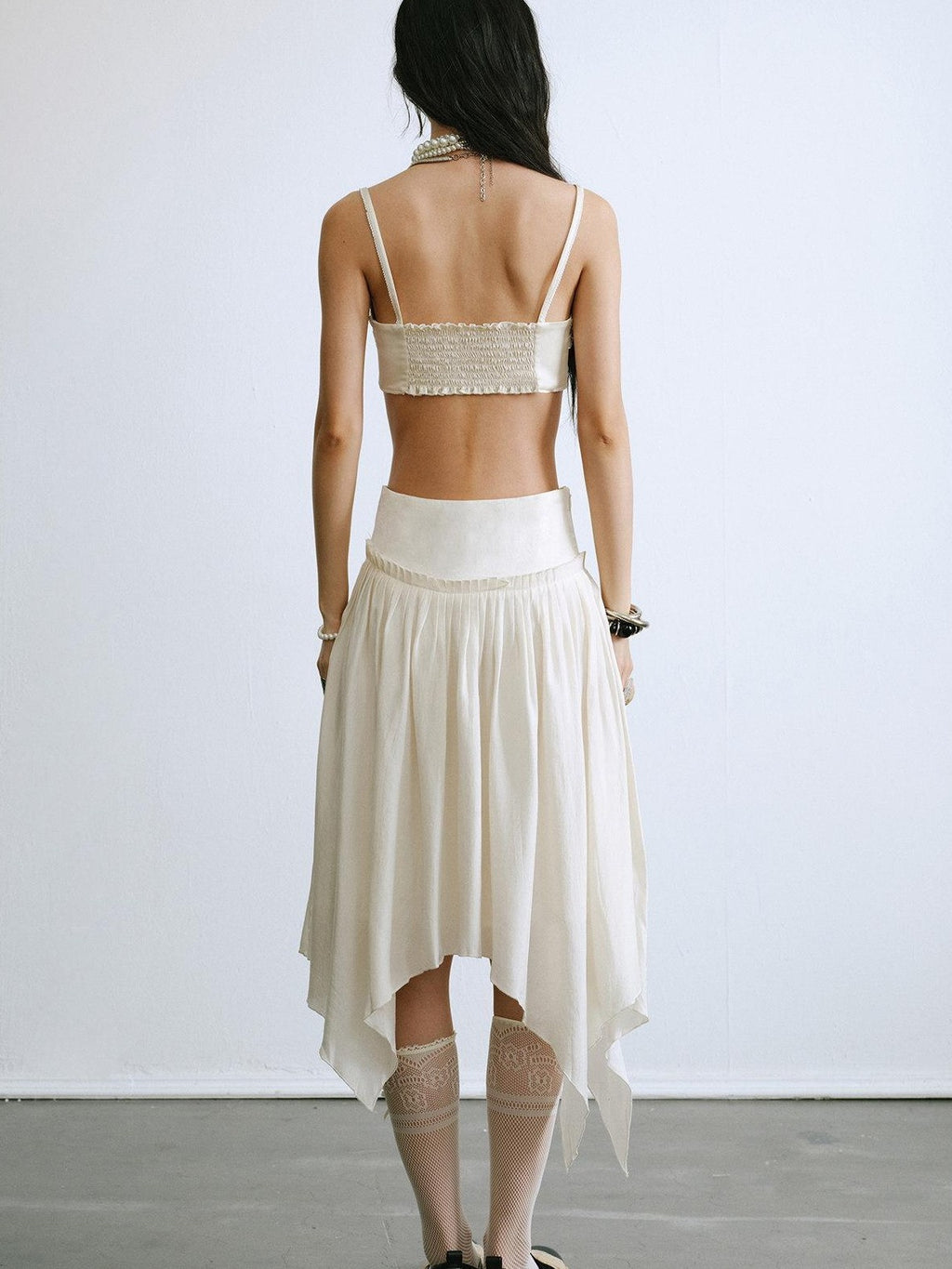 ENDO PER SE Drapey Asymmetric Gathered Women's Recycled Viscose Blend Midi Skirts