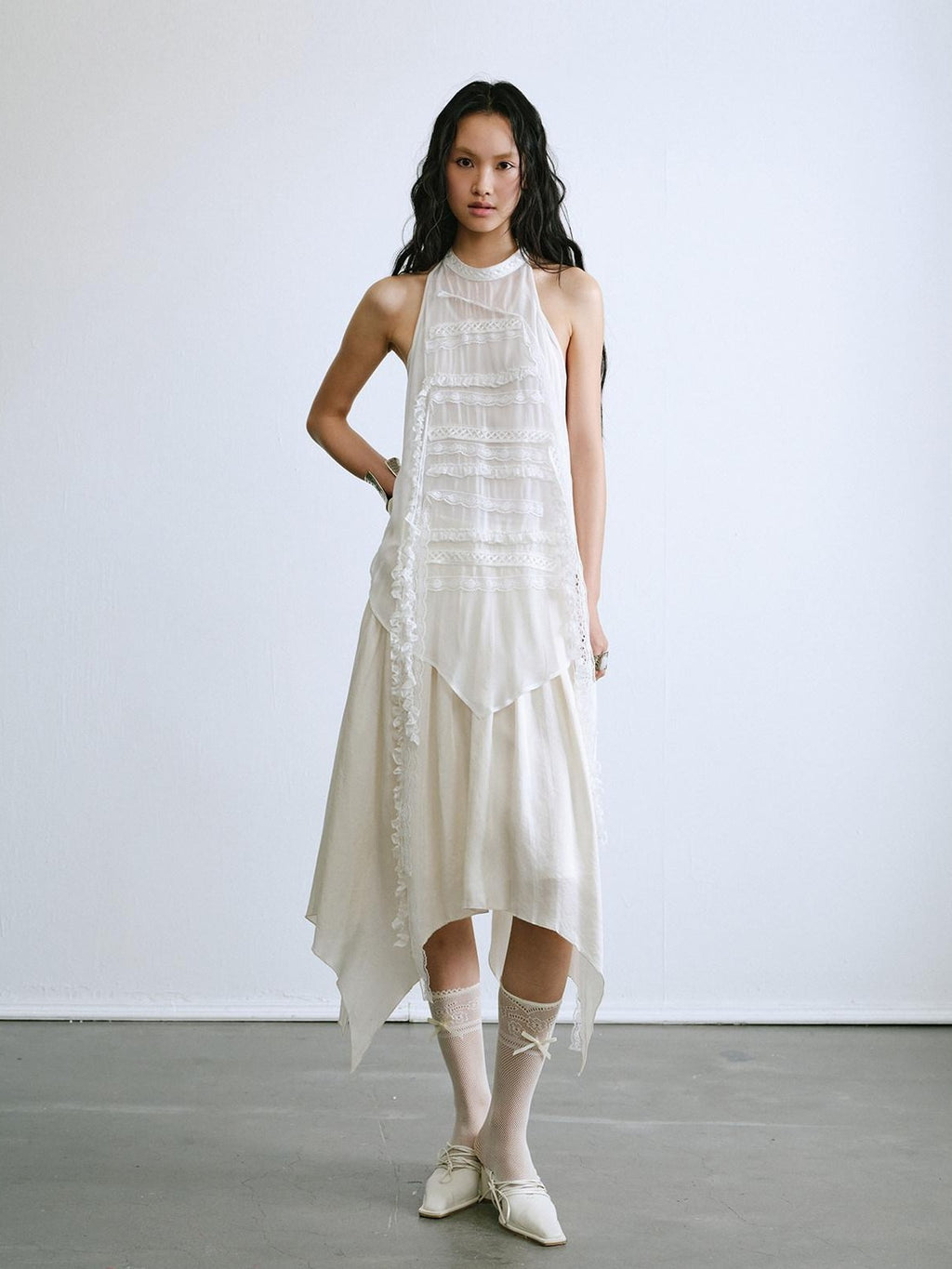 ENDO PER SE Drapey Asymmetric Gathered Women's Recycled Viscose Blend Midi Skirts