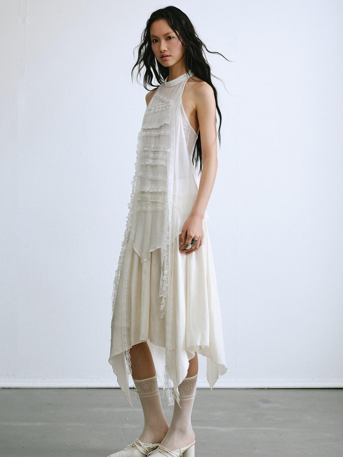 ENDO PER SE Drapey Asymmetric Gathered Women's Recycled Viscose Blend Midi Skirts