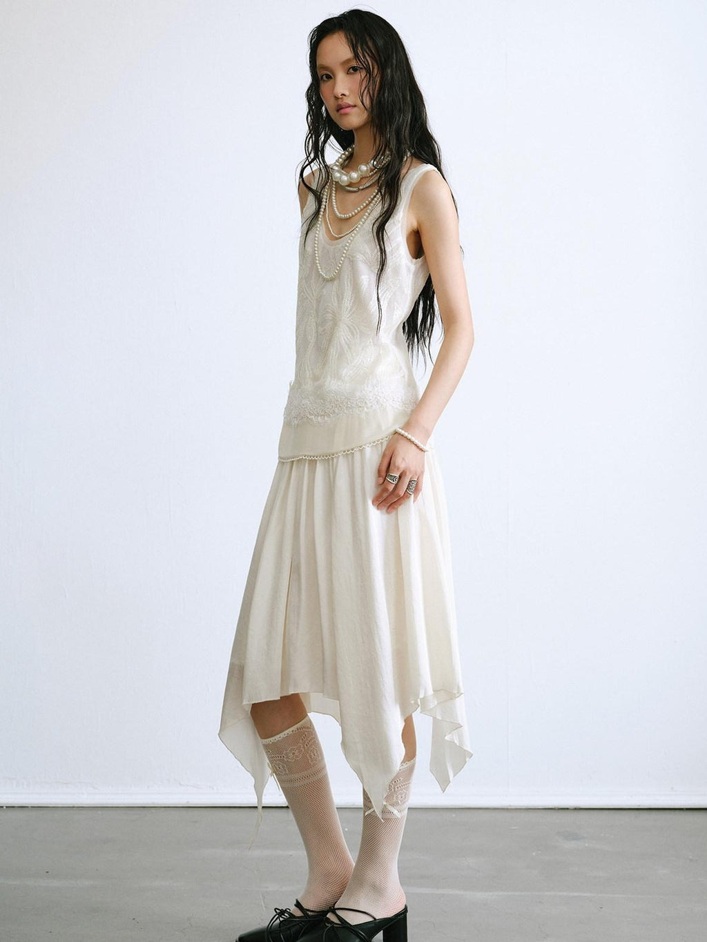ENDO PER SE Drapey Asymmetric Gathered Women's Recycled Viscose Blend Midi Skirts