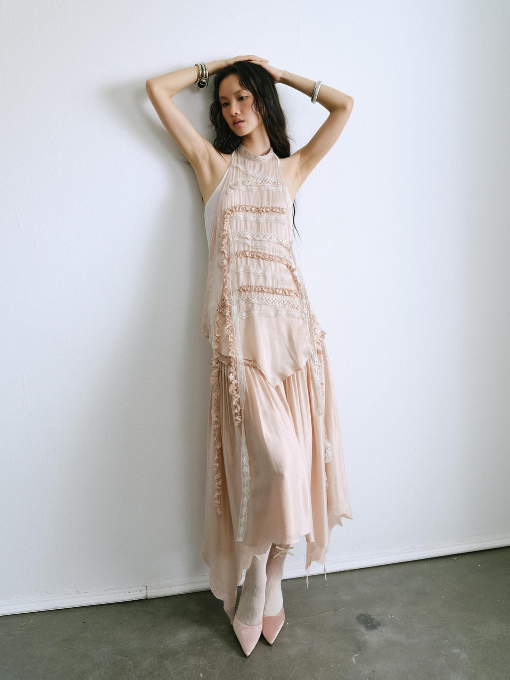 ENDO PER SE Drapey Asymmetric Gathered Women's Recycled Viscose Blend Midi Skirts