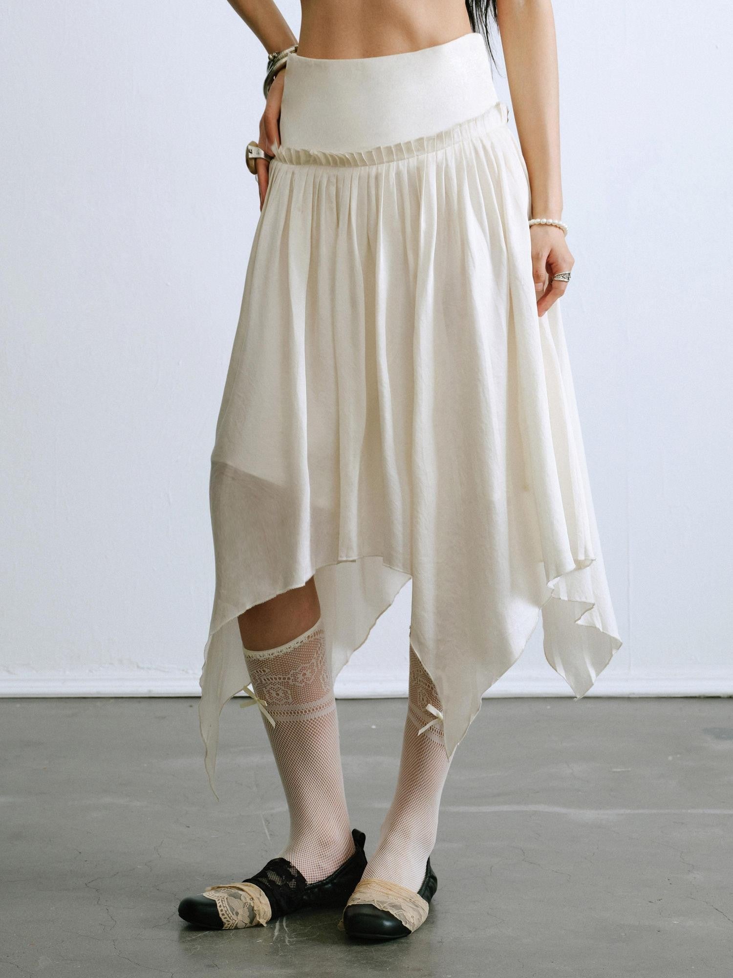 ENDO PER SE Drapey Asymmetric Gathered Women's Recycled Viscose Blend Midi Skirts
