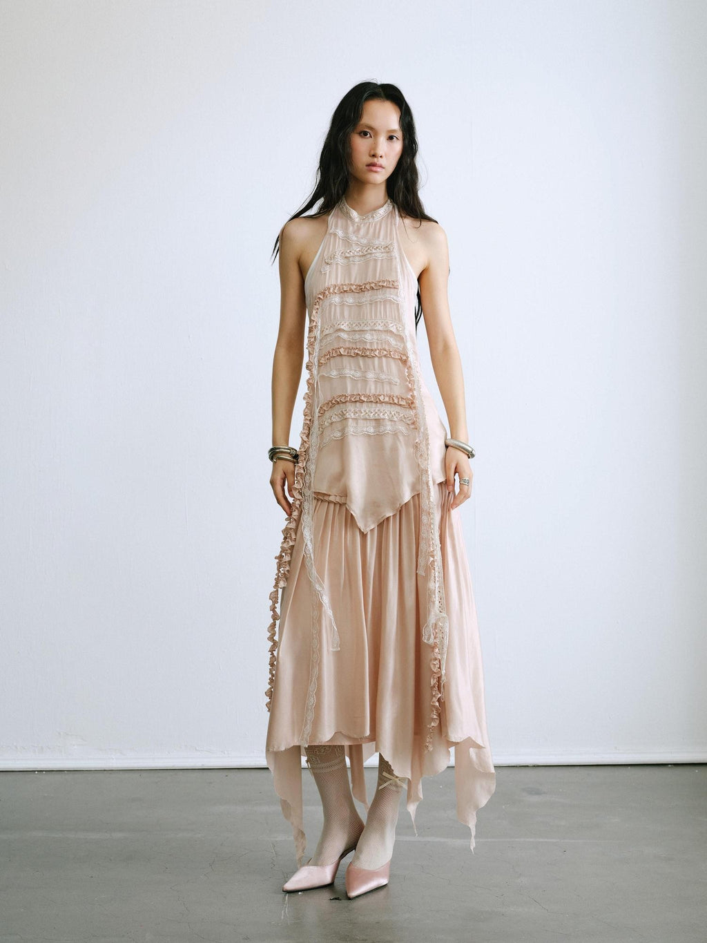 ENDO PER SE Drapey Asymmetric Gathered Women's Recycled Viscose Blend Midi Skirts