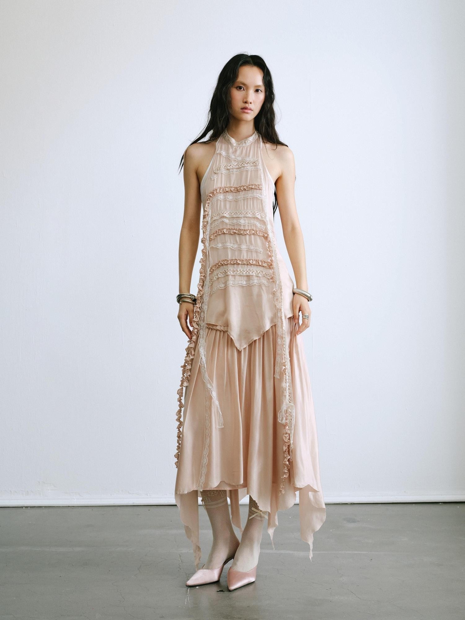 ENDO PER SE Drapey Asymmetric Gathered Women's Recycled Viscose Blend Midi Skirts