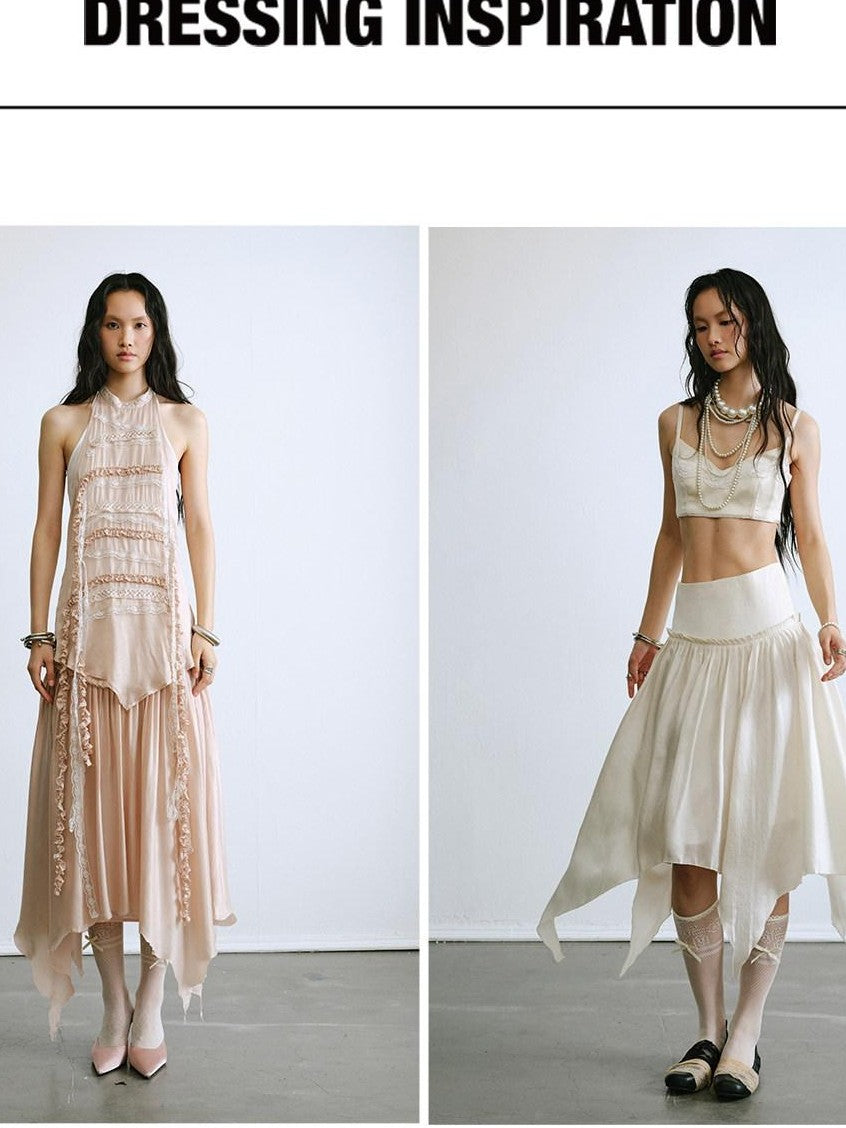 ENDO PER SE Drapey Asymmetric Gathered Women's Recycled Viscose Blend Midi Skirts