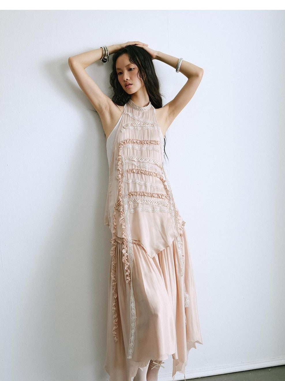 ENDO PER SE Drapey Asymmetric Gathered Women's Recycled Viscose Blend Midi Skirts
