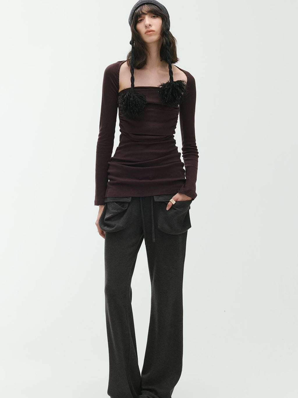 ENDO PER SE Flare Large Pocket Drawstring Micro Flare Women's Casual Chinos