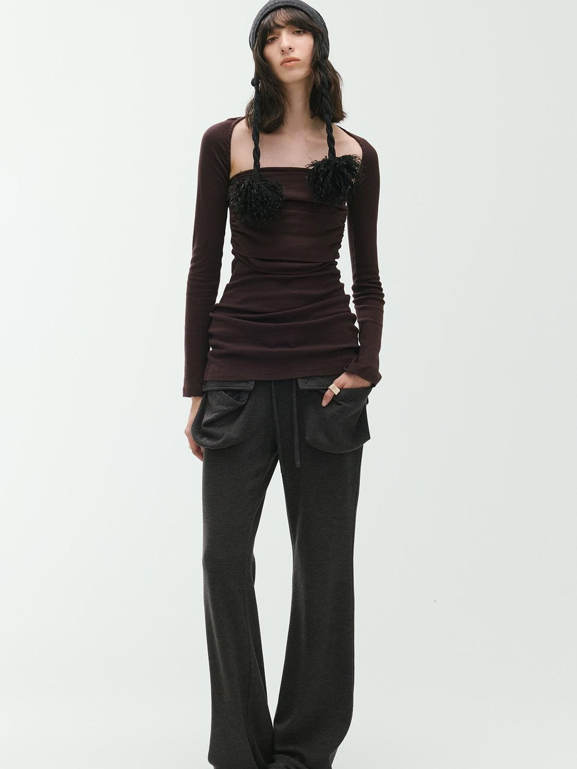 ENDO PER SE Flare Large Pocket Drawstring Micro Flare Women's Casual Chinos