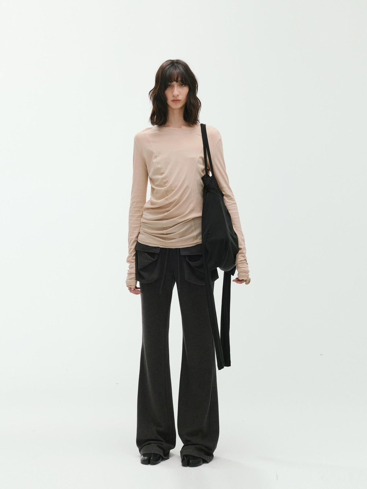 ENDO PER SE Flare Large Pocket Drawstring Micro Flare Women's Casual Chinos