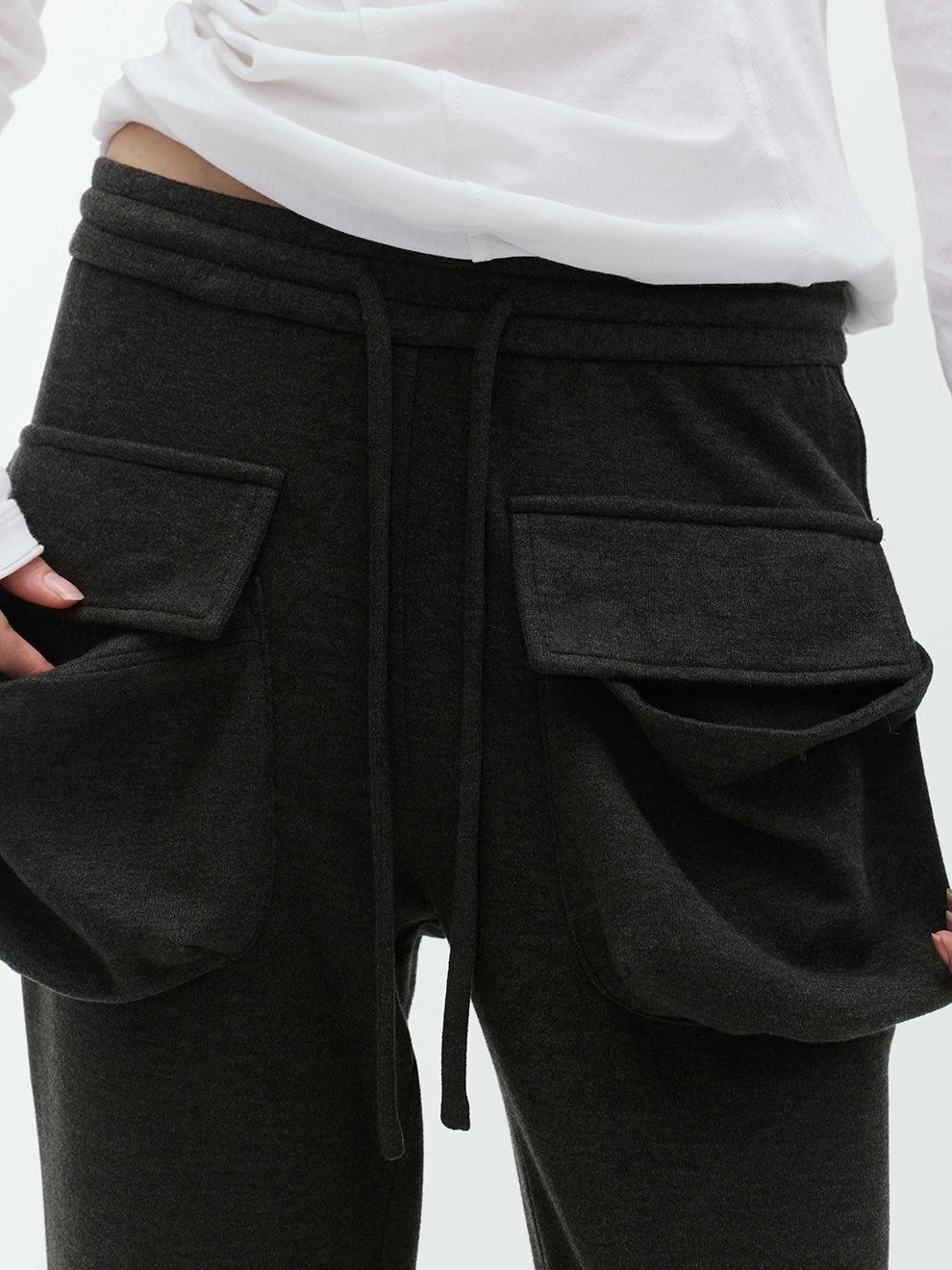 ENDO PER SE Flare Large Pocket Drawstring Micro Flare Women's Casual Chinos