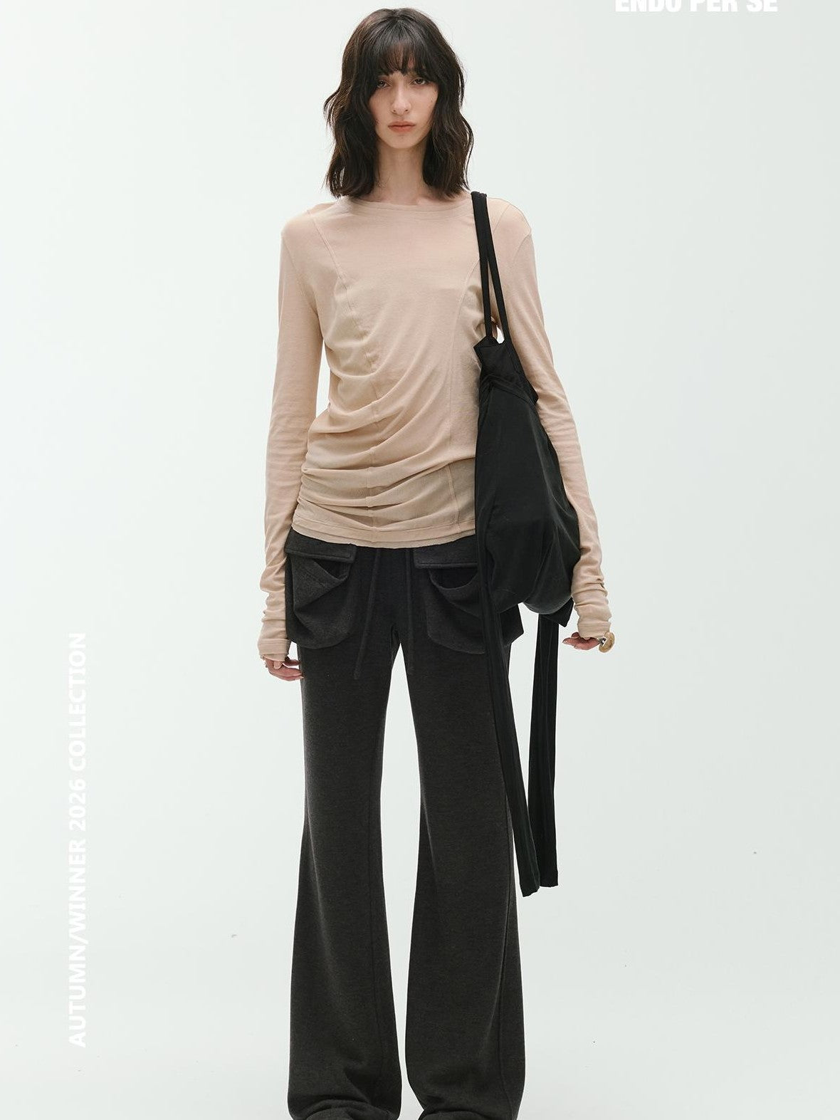 ENDO PER SE Flare Large Pocket Drawstring Micro Flare Women's Casual Chinos