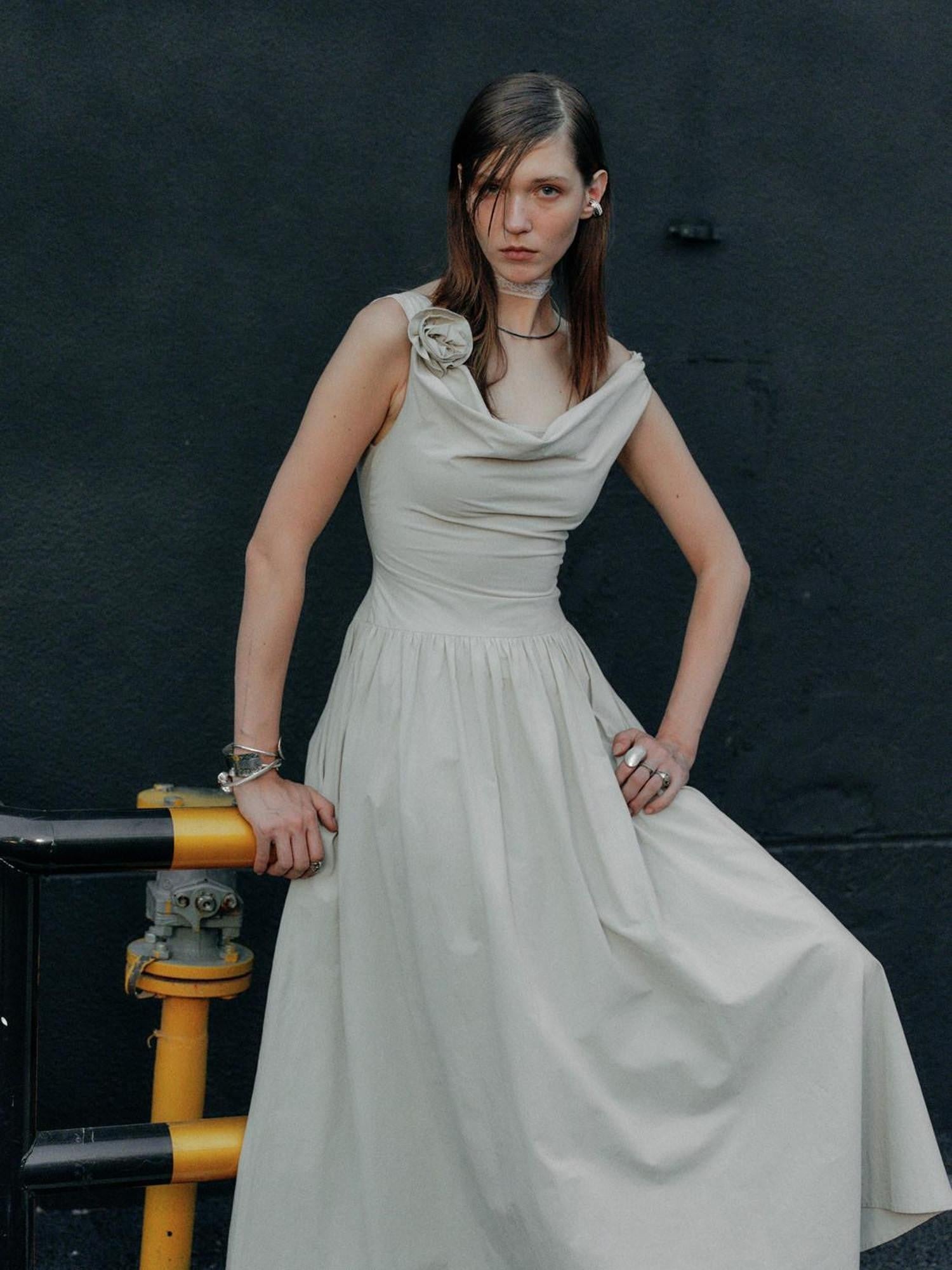 ENDO PER SE Floral One Shoulder Sleeveless A Line Women's Cotton Slip Maxi Dresses